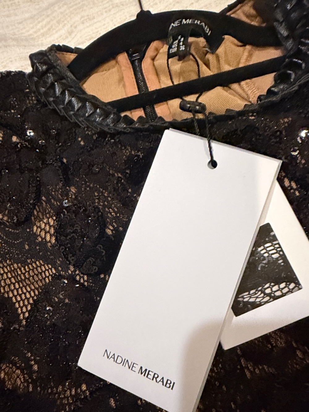 NADINE MERABI Black Sequin Lace Flared Jumpsuit - Picture 7 of 7